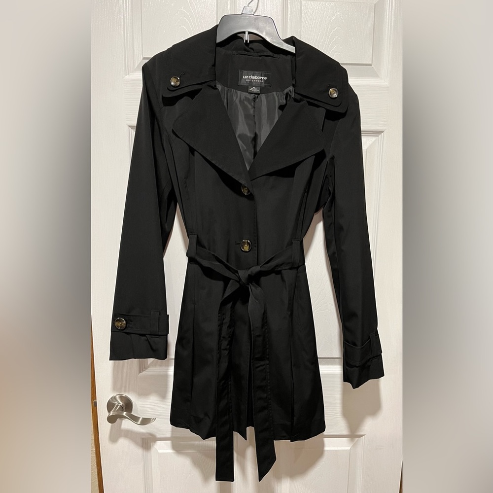 Liz Claiborne Black XL Trench Coat New without tags Never Worn